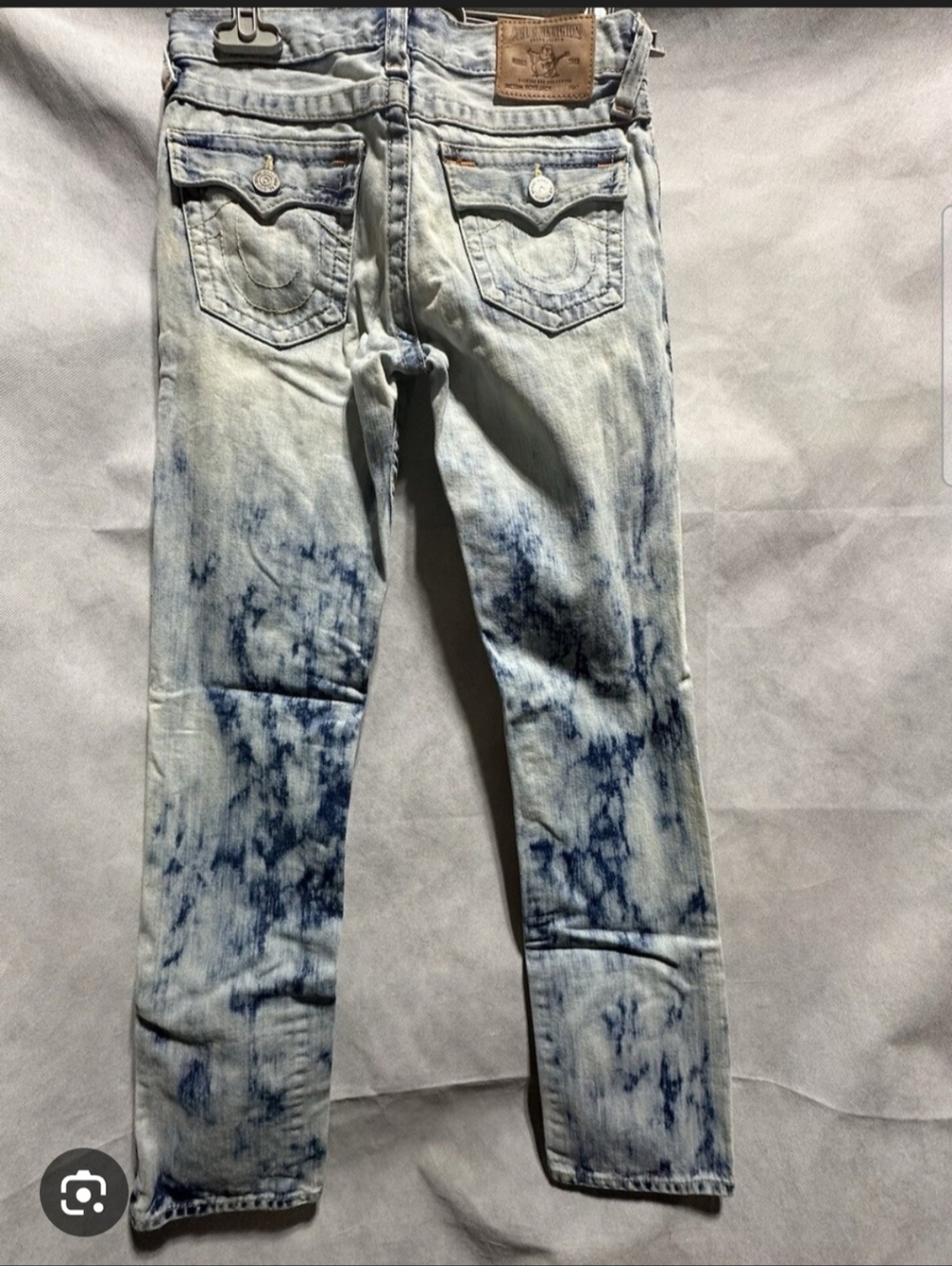 True Religion Light Blue Denim Skinny Jeans with Blue & Red Logo Patch